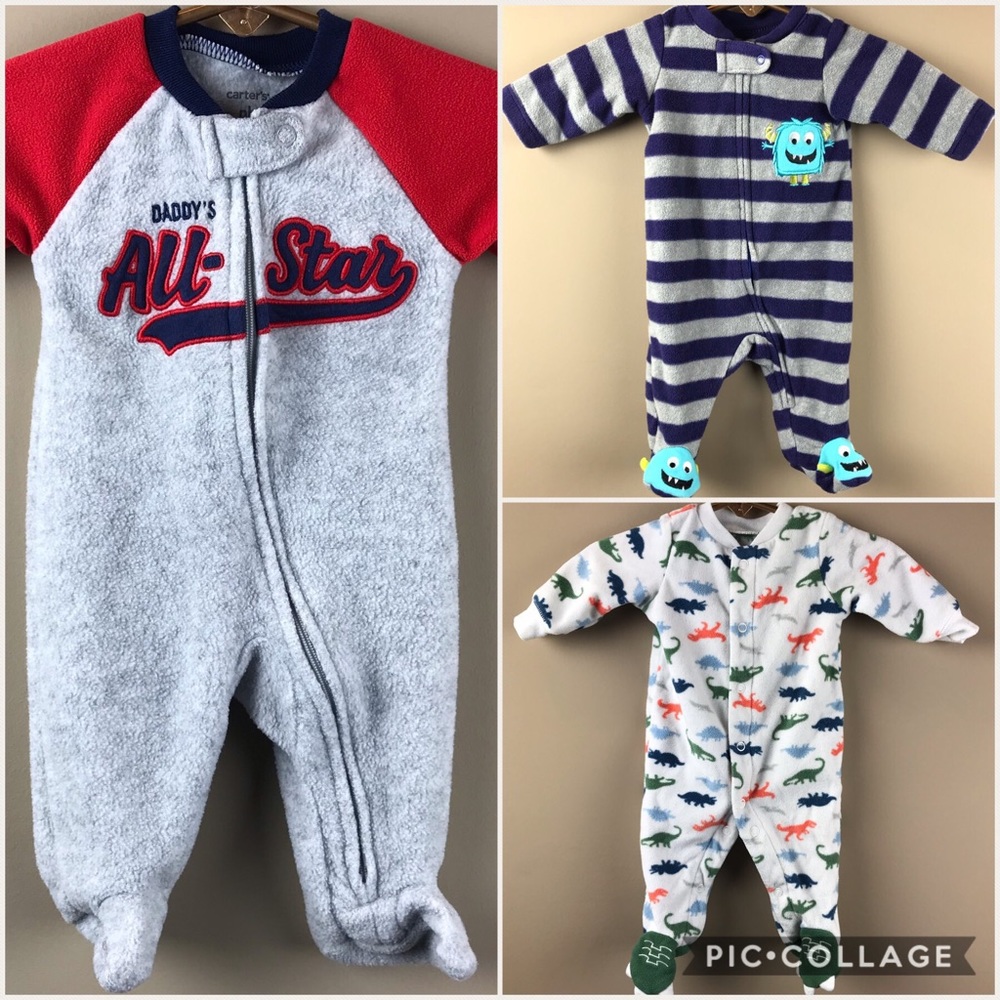 Fleece Pajamas Newborn Bundle Of 3 Dinosaurs Mons